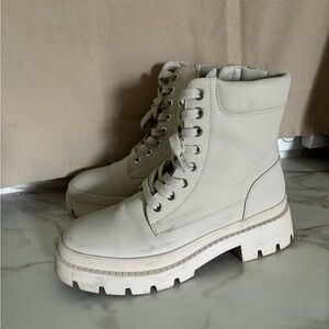 JustFab Cream Combat Boots